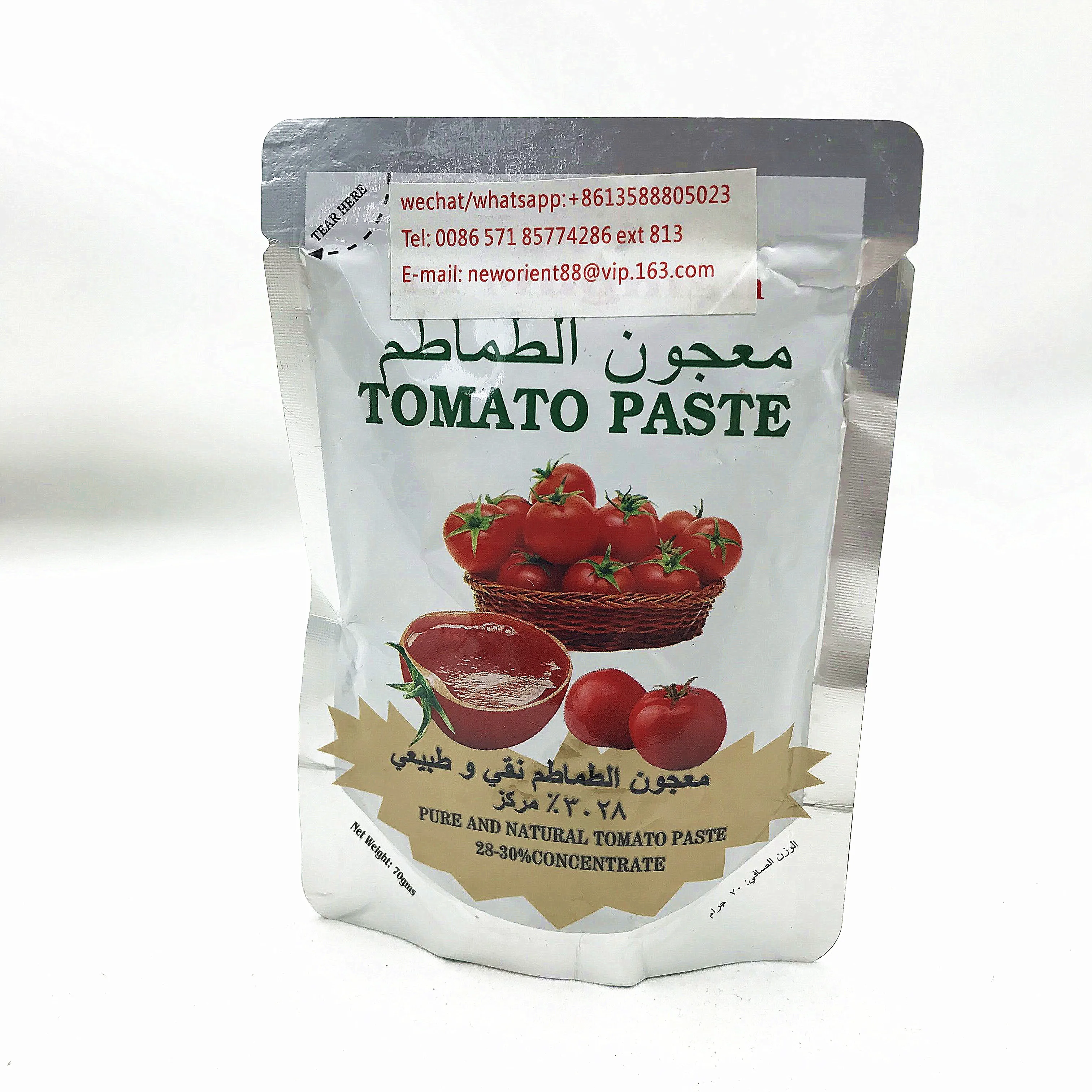 Tomato Paste In 30g 50g Flat Sachet Double Concentrated 28-30% Brix Tomato Sauce In 70g Standing Sachet For Halal African Cook