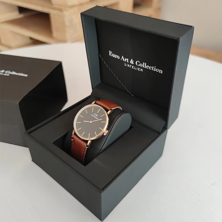 Custom Watch Gift Boxes Cases Luxury High Quality Packaging Matte Single Black PU Leather Watch Box