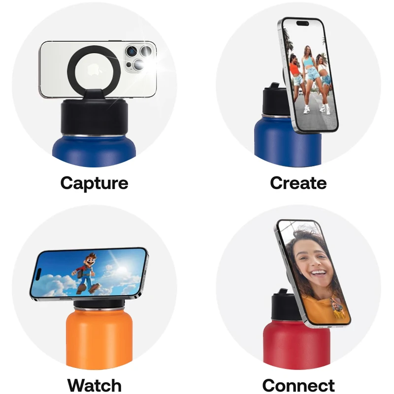 Doule wall Vacuum Insulated 304 stainless Steel Thermos Magnet Water Bottle with Magnetic Cell Phone Holder