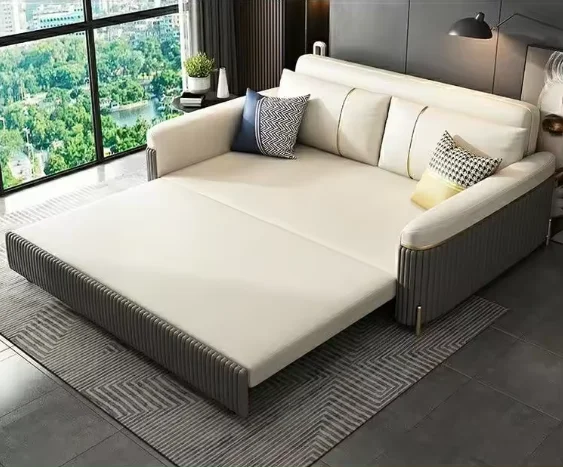 More Design Luxury Comfortable Home Furniture Hotel 3 seat Wood Frames Fabric Leather Living Room Folding Sofa Bed with Storage