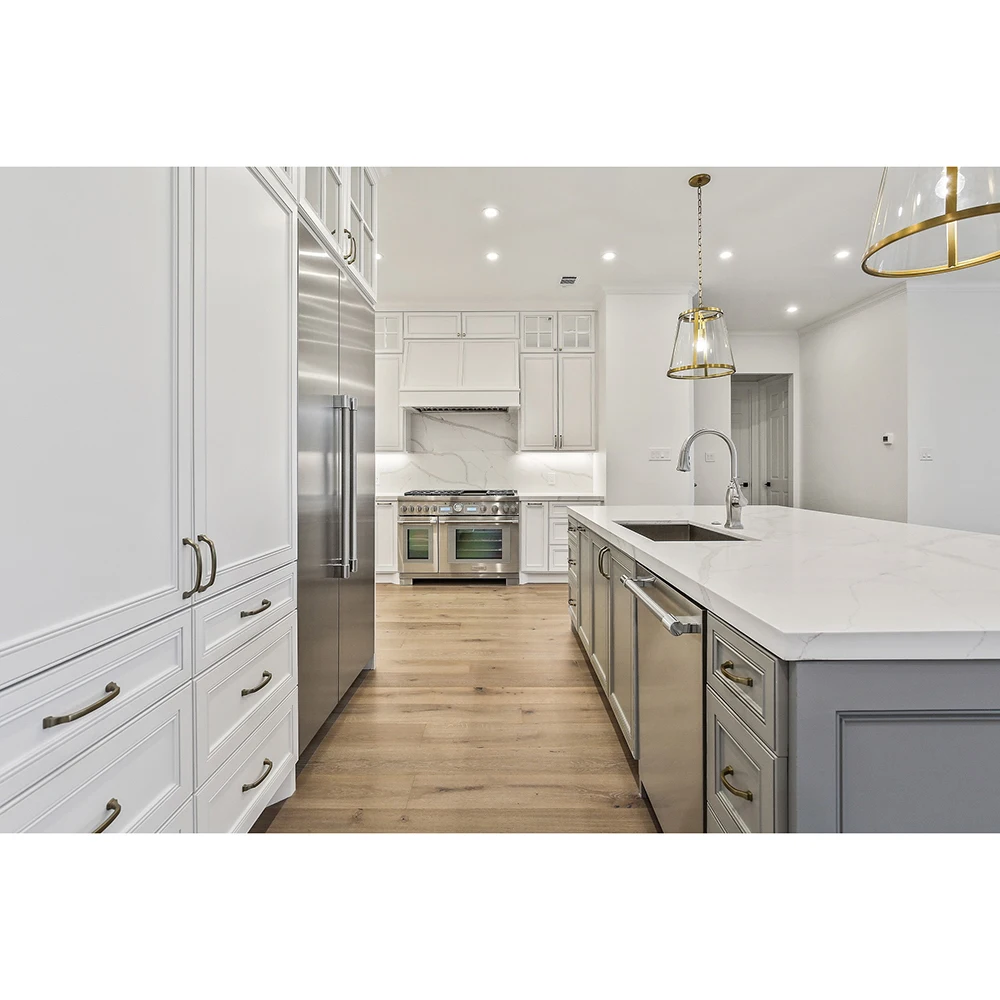 Popular white marble worktop plywood wood affordable timber shaker door kitchen cabinet