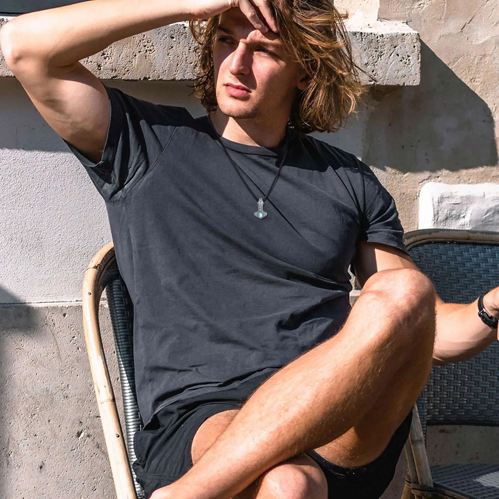 Changda 925 sterling silver noridc jewelry moonstone viking thor hammered hammer pendant necklace