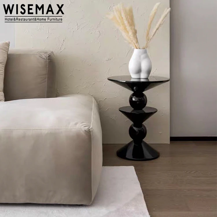 WISEMAX FURNITURE Modern Unique Design Fiberglass Round Coffee Table Living Room Sofa Side Table Small End Table
