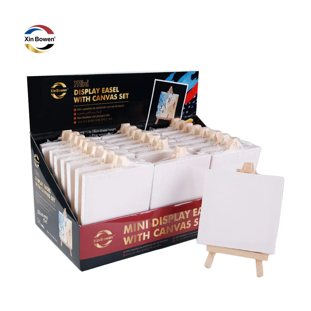 Xin Bowen Mini Easels With 4 Inch Mini Canvas Set Blank Stretched Canvas For Kid Or Mini Art Studio Display