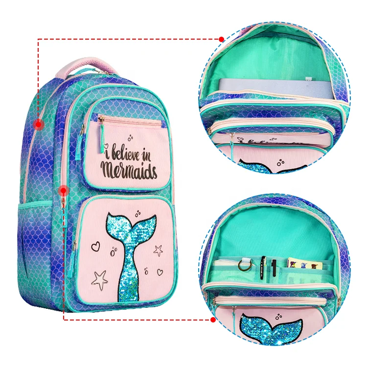Fashion shiny girl cute sequin mermaid mochilas bolsas trending sublimation kids bag backpack for school