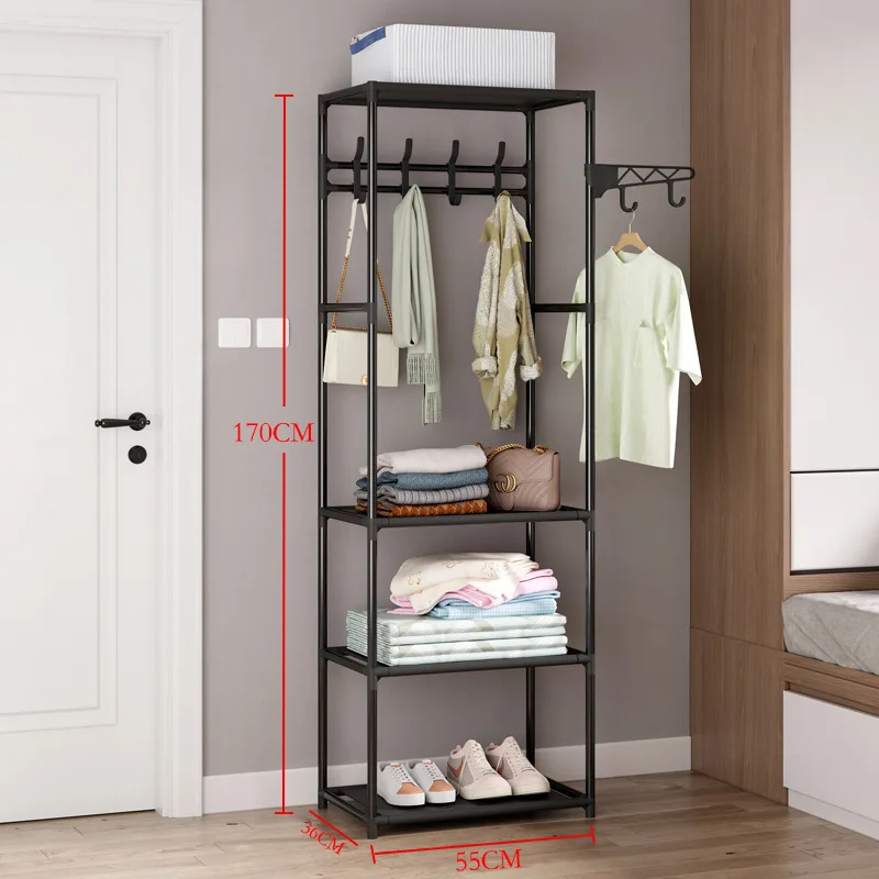 Household Wardrobe Hanger Free Standing Multifunctional Clothes Wardrobe Three Row Bedroom Coat Rack