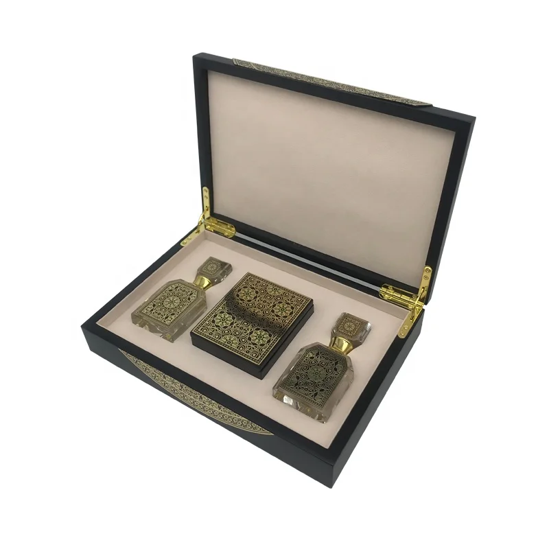 luxury black perfume gift box  6ml perfume bottle set wooden perfume box