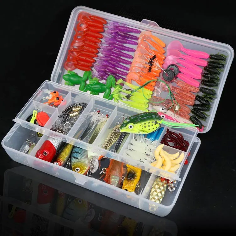 160pcs Fishing Gear Set Sequins Spoon Lure Minnow Soft Bionic Bait Accessories Tackle Box Fishing Lure Kit Fishing Accessories