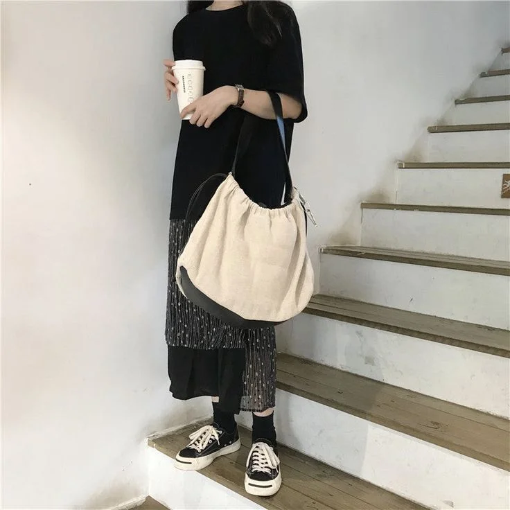 Women handbag Drawstring canvas ladies shoulder bag large capacity travel bag female big totes