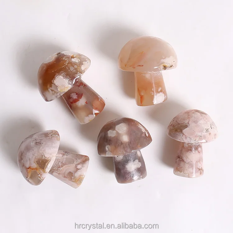 Cherry Blossom Agate Crystal Mushroom Flower Agate Stone Carved Crystal Mushroom Carving