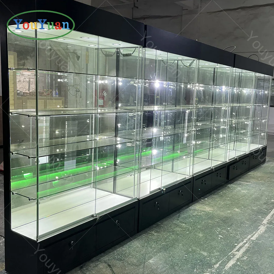 Elegant Commercial Display Cigar Humidor Case For Smoke Shop Glass Cabinet Showcase For Cigarettes Store