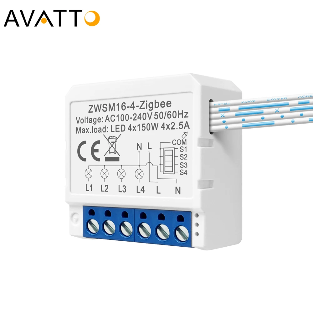 Мини-переключатель Zigbee Avatto 4 клавиши релейные модули автоматизации модуль переключения 3 0 умный дом 10