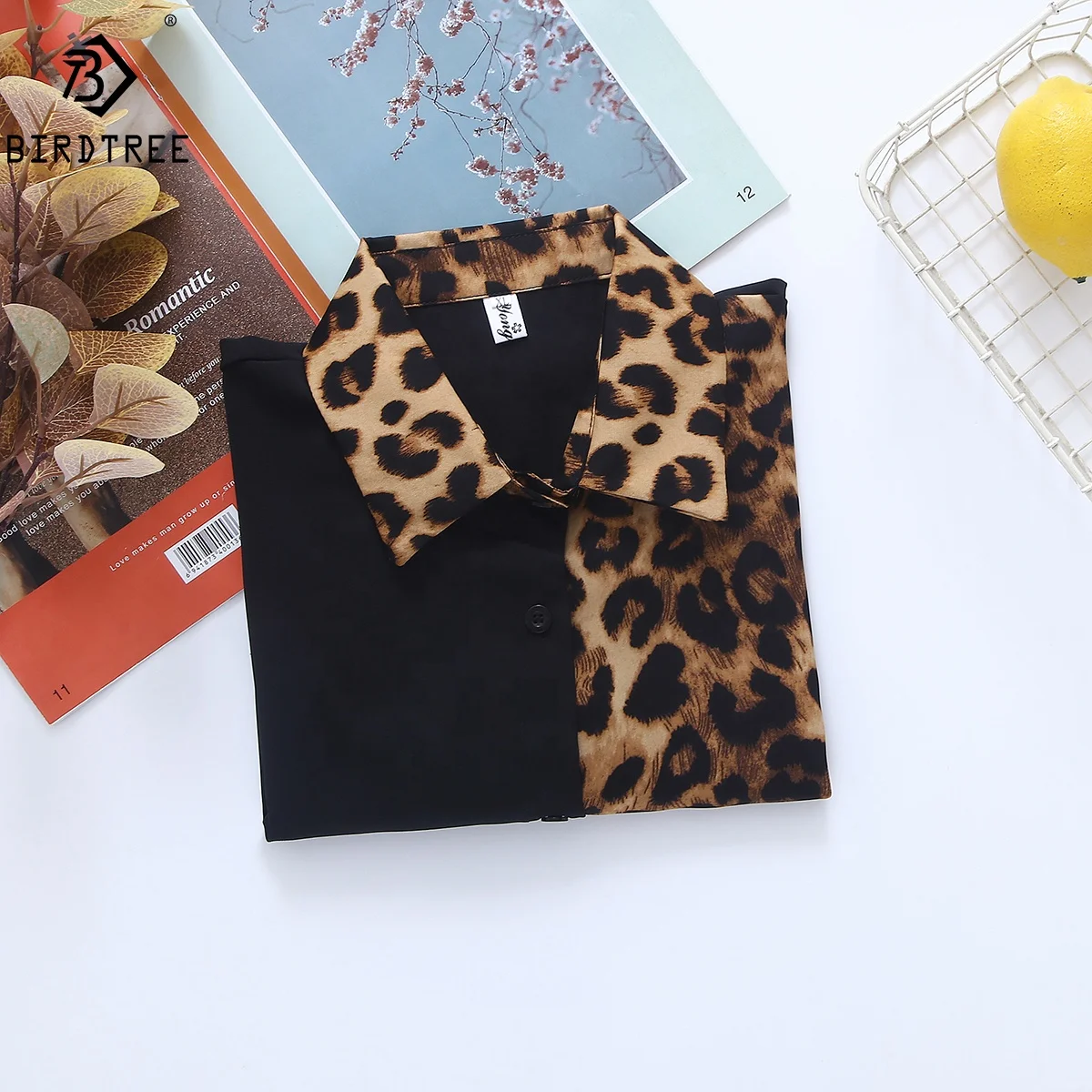 Wholesale Chiffon Shirts Spring New Women Leopard Printing Turn-Down Collar Patchwork Button Up Blouses Tops T25301X