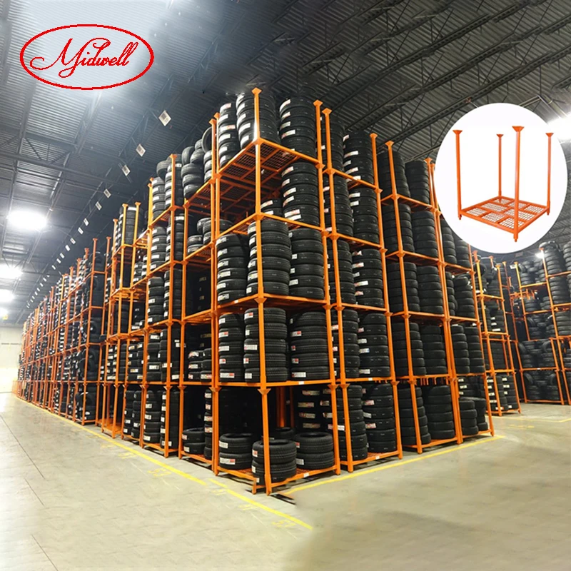 PCR Car Tyre Pallet Racking Wire Mesh Truck Tire Rack Truck Heavy Duty Stackable Detachable Warehouse Racking