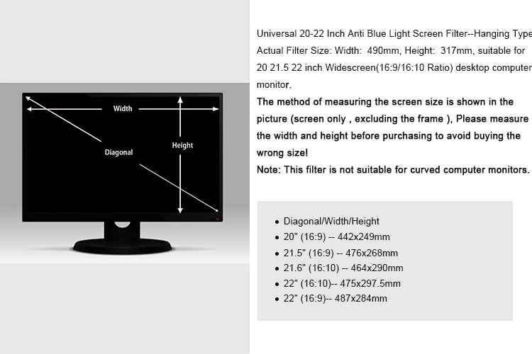 Acrylic Hanging Type 560*360mm Privacy Filter 25 Degrees Privacy Screen Filter Monitor Screen Guard