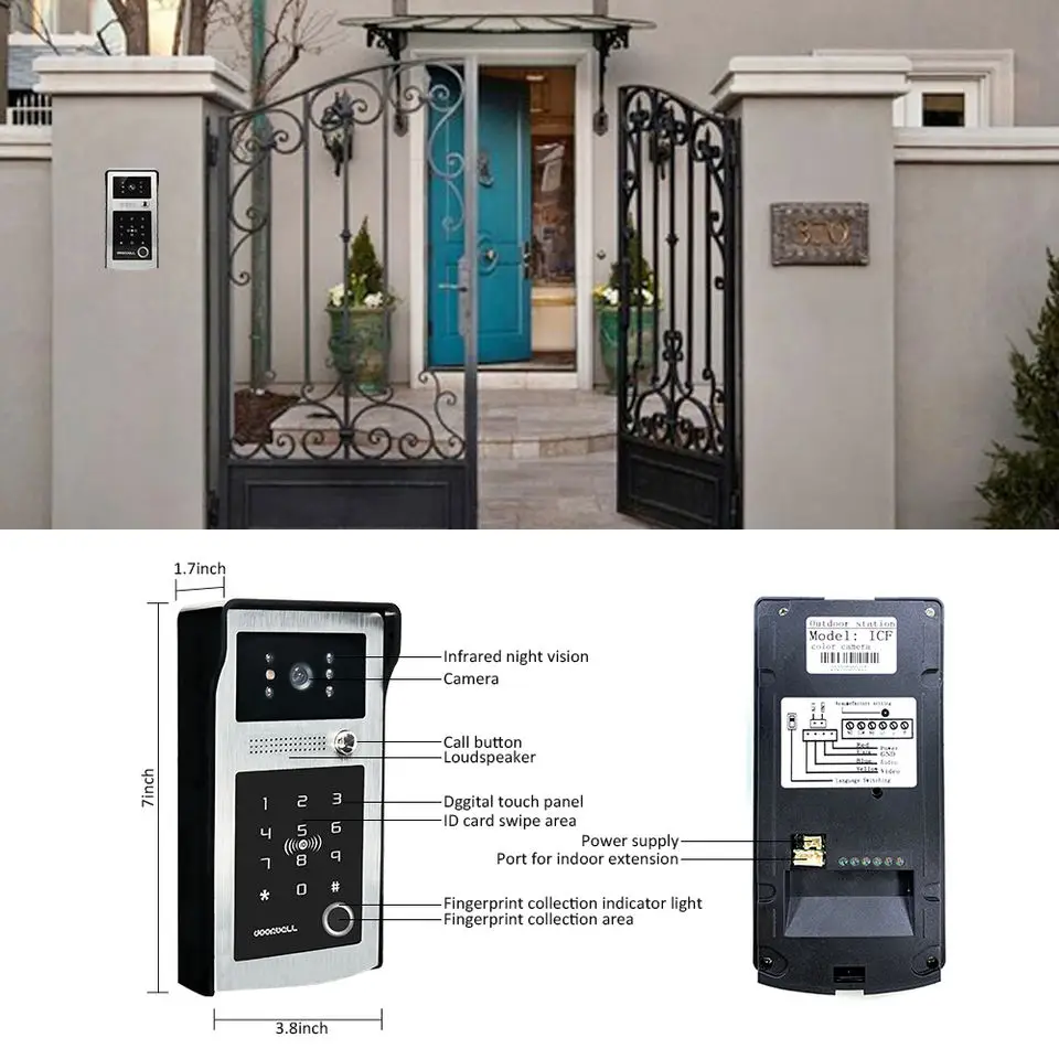 High quality smart doorbell with waterproof camera Fingerprint identification video door phone system intercom Access control