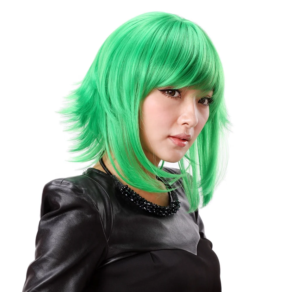 Stylish Green Short Curly Full Hair Costume Wig Lady Anime Hair Cosplay Wig