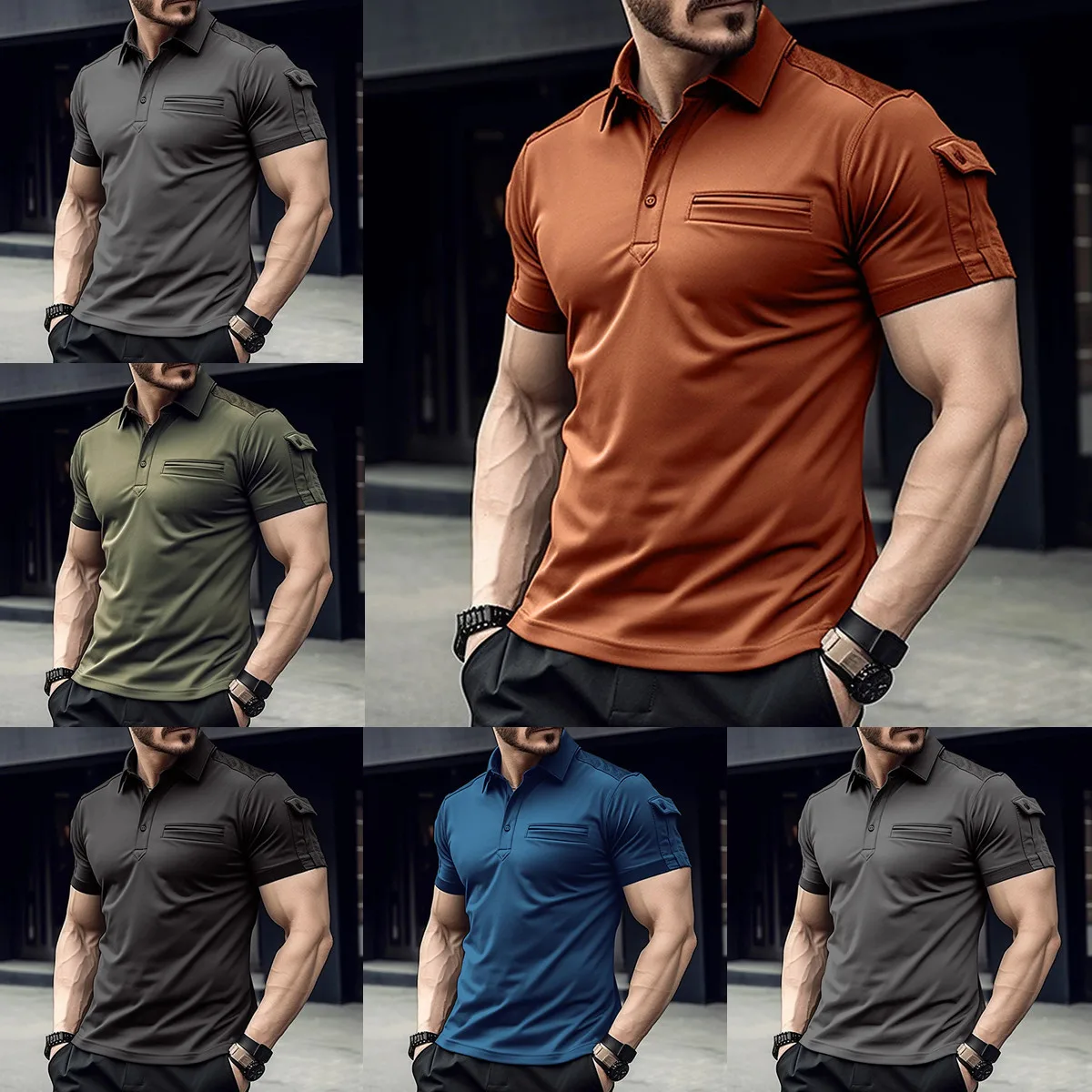 2023 Summer Quick Sale POLO Shirt Pocket Mens Muscle Sports Polo T-Shirt
