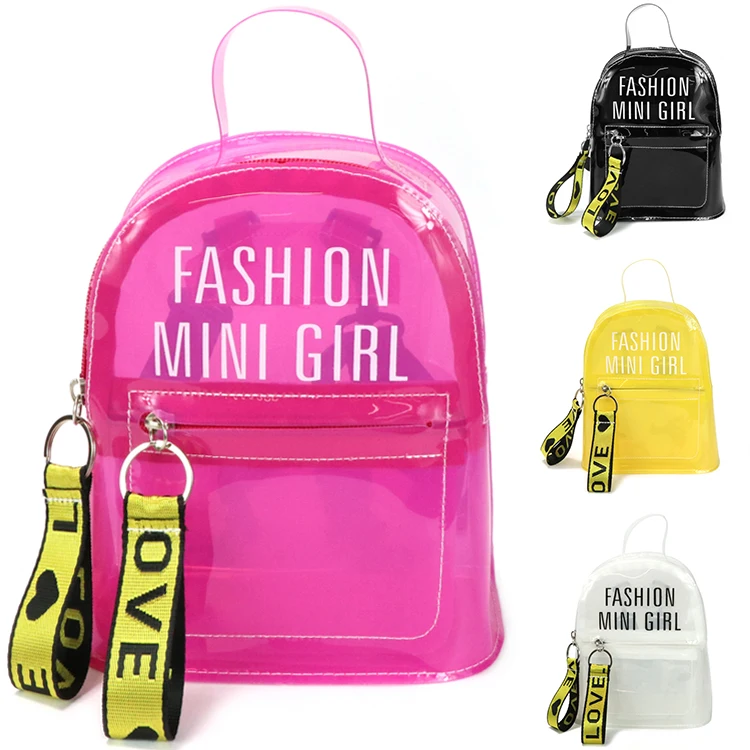 Stylish colorful girls mini small tiny purse transparent clear pvc backpack women