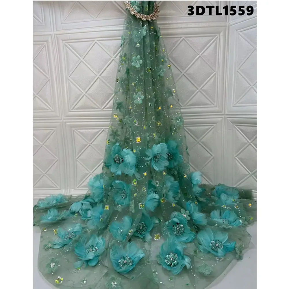 High end custom hand stitched feather beaded french embroidery sequin white bridal evening gown tulle fabric party wedding dress