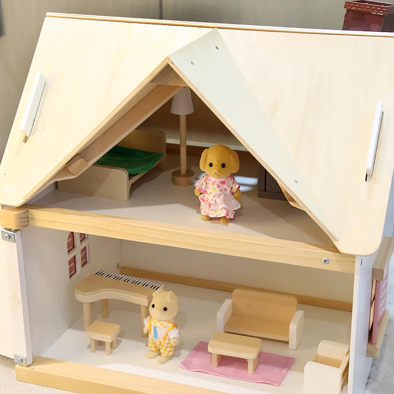 New Arrival Wooden Two-Story Castle Villa Dollhouse Diy European-Style House With Detachable Roof Simulates Smoke Effect