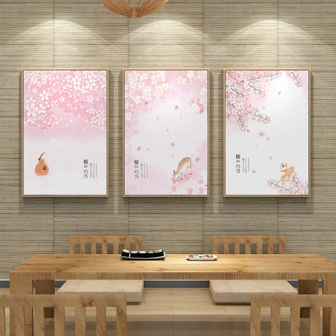 
modern picture pink sakura flower and cat posters and prints wall art canvas the living room 