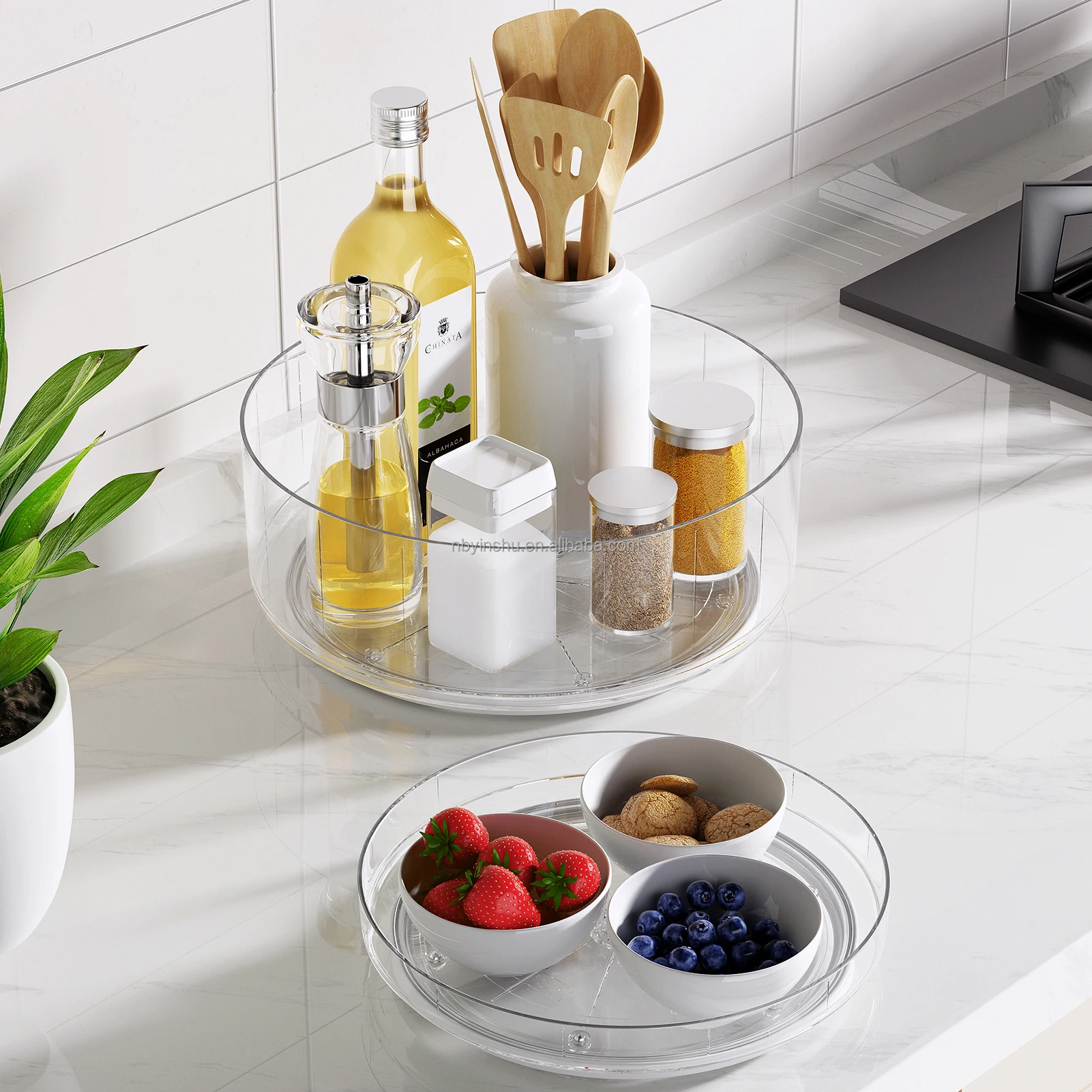 Cupboard Table Spin Organizer Transparency Safety Collection Container 360 Multifunctional Storage Vessel