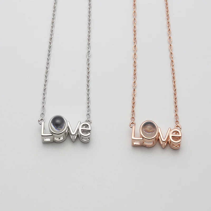 Shake the same 100 languages S925 sterling silver memory love love necklace I love you projection gift does not tarnish