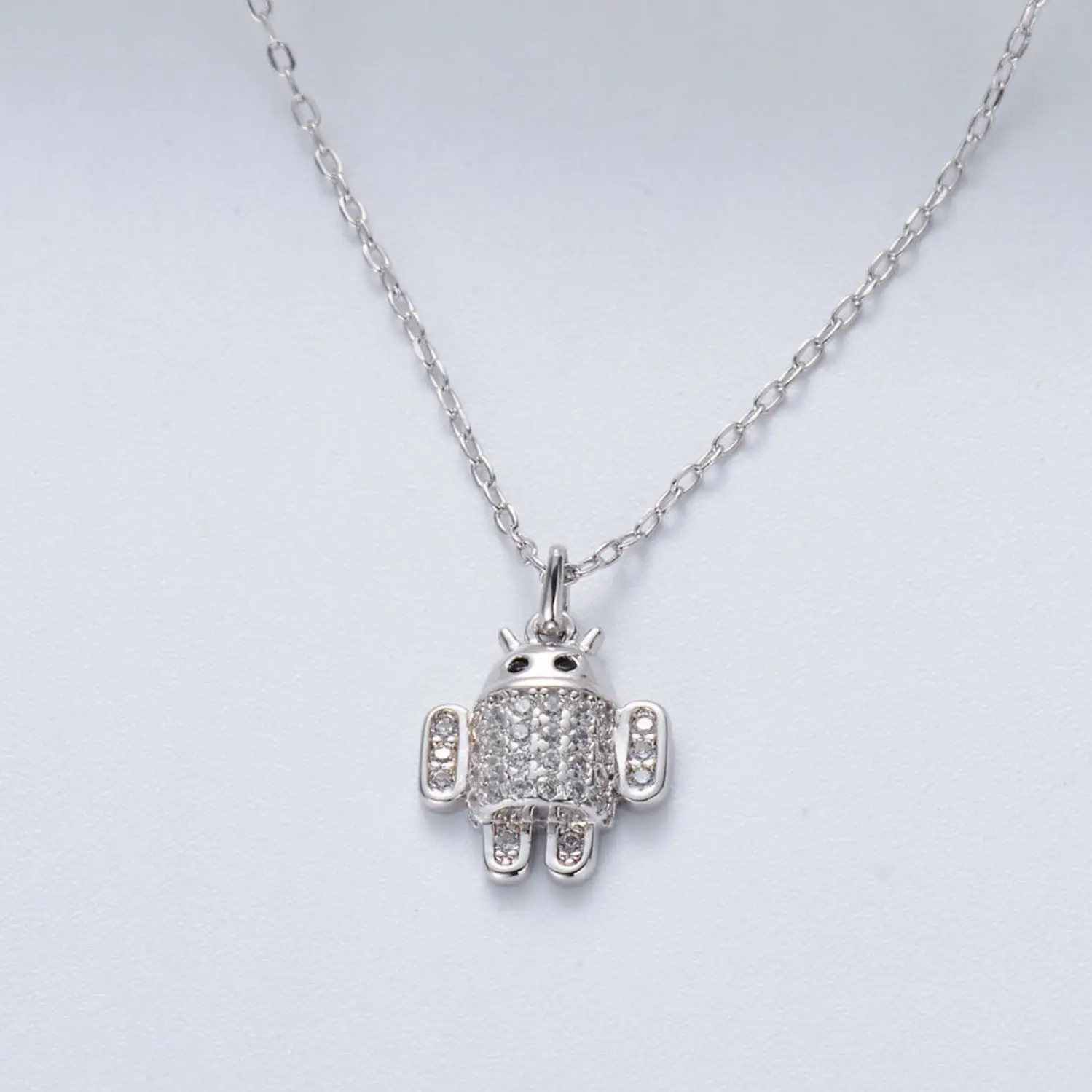 Fashion Jewelry 925 Silver Rhodium Plated Custom Zirconia Robot/Flip-Flop/Key/Shell/Pearl Pendant Necklace For Women
