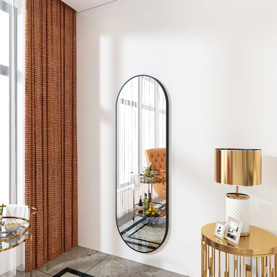 Factory Supply Large Gold Long Home Decor Wall Hanging Vintage Decoration Metal Frame Oval Wall Mirror miroir espejo spiegel