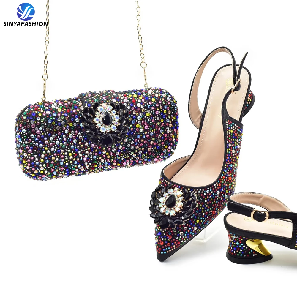 Sinya New Design Italian Shoes Bag Set With Stones High Quality Wedding Shoes Matching Bag Set With Stones