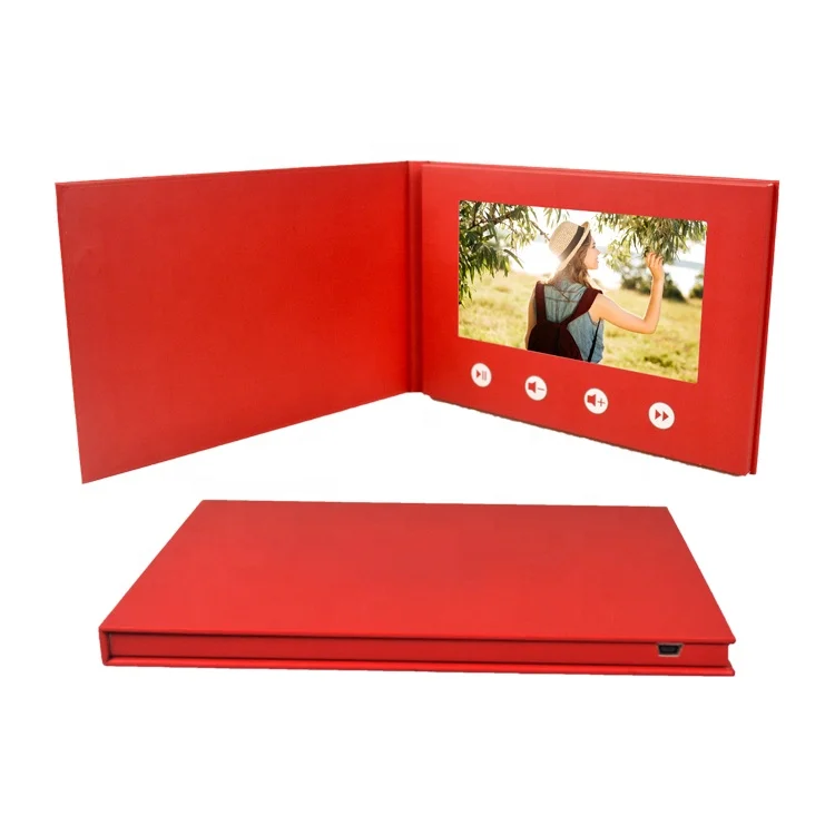hot sale red paper video player 7 inch lcd screen electronic book video photo albums business video brochure card for wedding