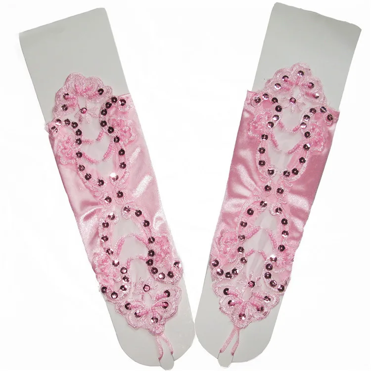 2022 New Cheap Fingerless Gloves Satin Wedding Bridal Gloves Beaded Lace Gloves Wedding Accessories Elbow Length