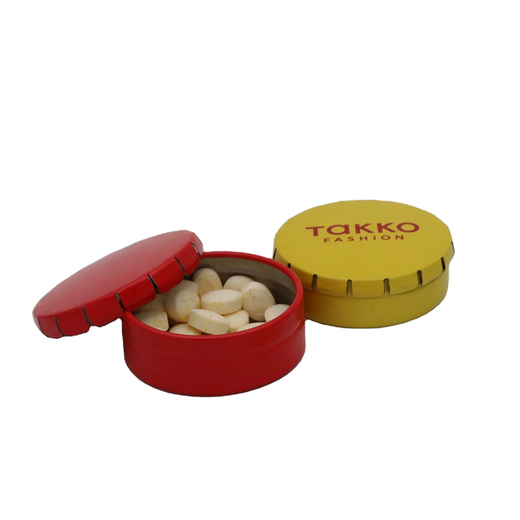 2023 New Designround cream candy spice pill mint small color metal mini click clack tin box