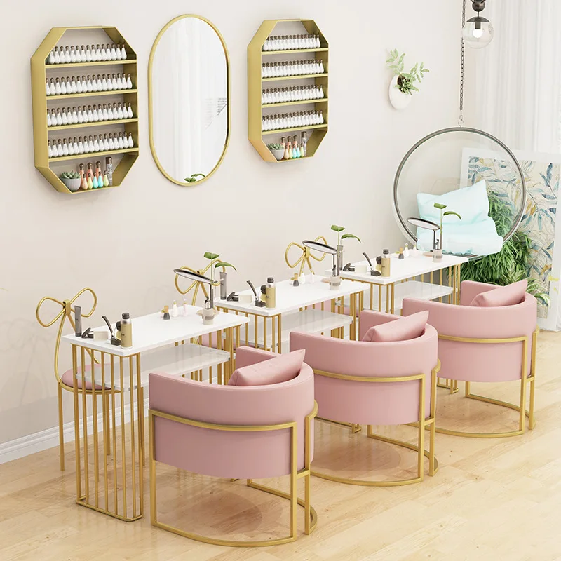 Nordic marble nail table and chair set single and double double manicure table Simple modern gold nail table