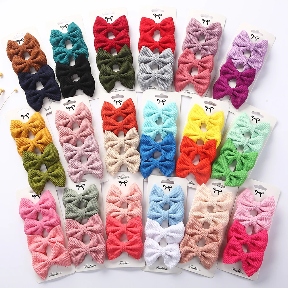 4Pics/Set Bullet Bow Clip Polyester Fabric  Alloy Hairpin Boutique DIY Baby Girl Hairclips Set Wholesale