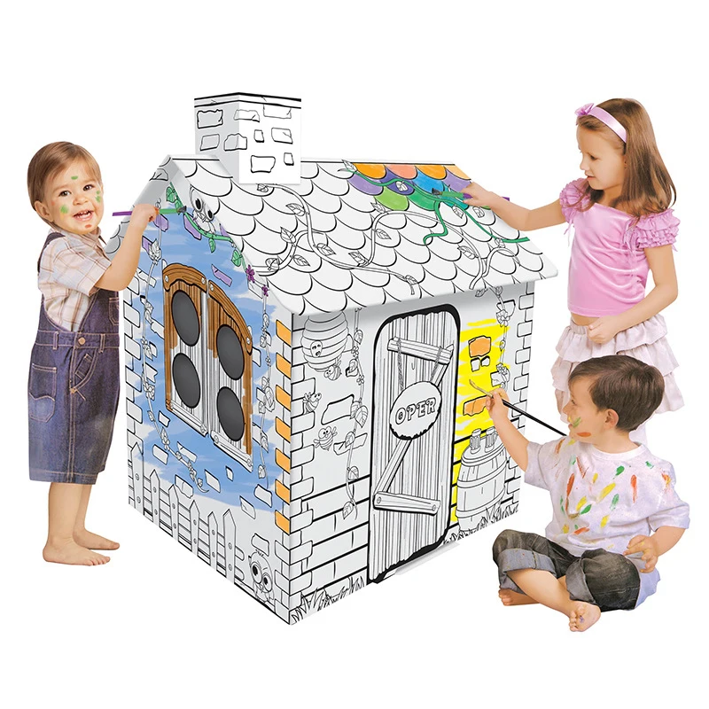 Big Cardboard Coloring Play House Puzzle Diy Coloring Toy