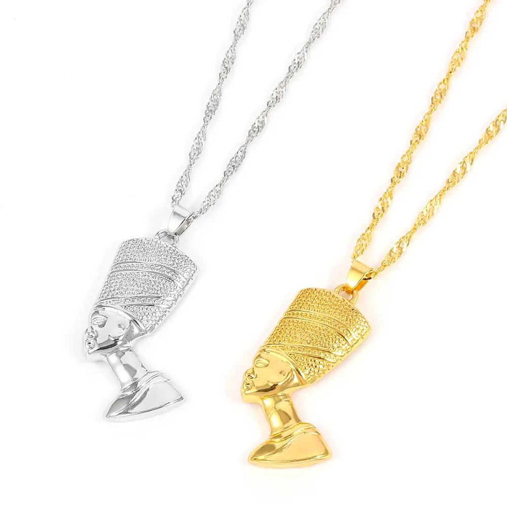 Africa Culture Nefertiti Pendant Necklaces Gold silver color Jewelry For Women Men