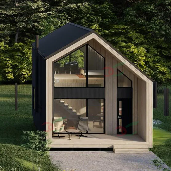 triangular house wooden A frame prefabricated wood log cabin the triangle house with kitchen bathroom