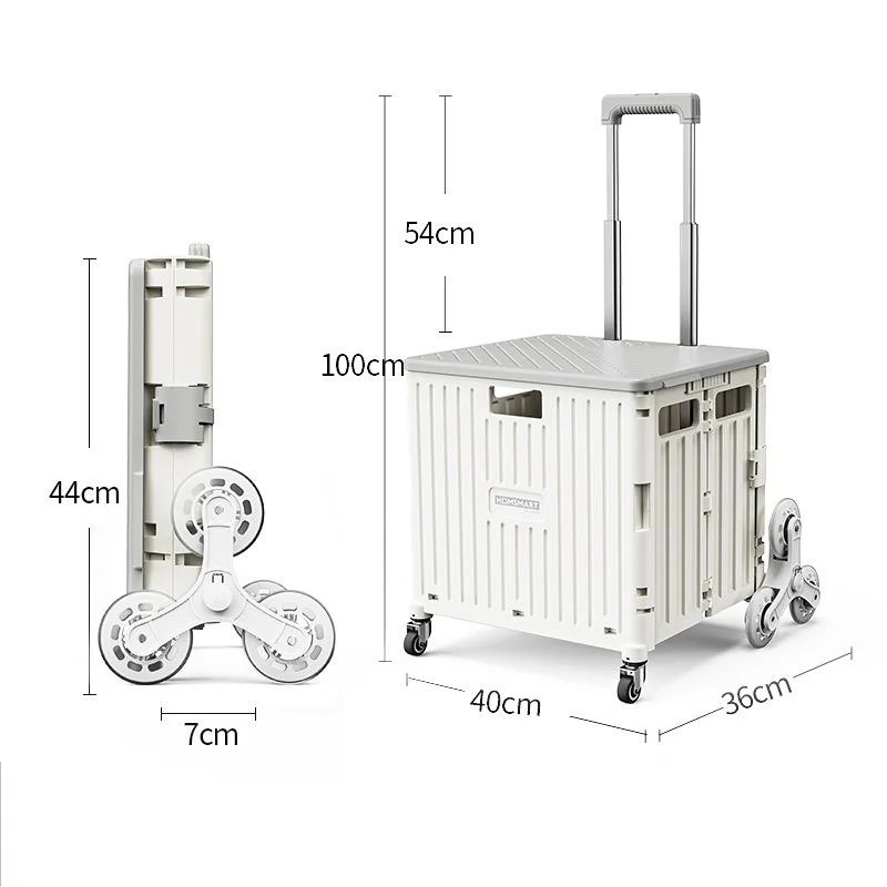 New korea style four wheels super market trolley plastic foldable trolley cart with 50KG load capacity