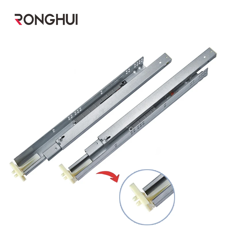 Ronghui Soft Close Full Extension 3 Section Damping Telescopic Channel Drawer Hidden Slide Rails