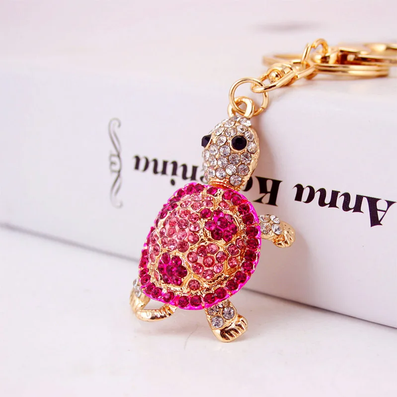 New Design Cute Tourist Beach Souvenir Metal Crystal Keychain 3D Rhinestone Sea Turtle Keychain