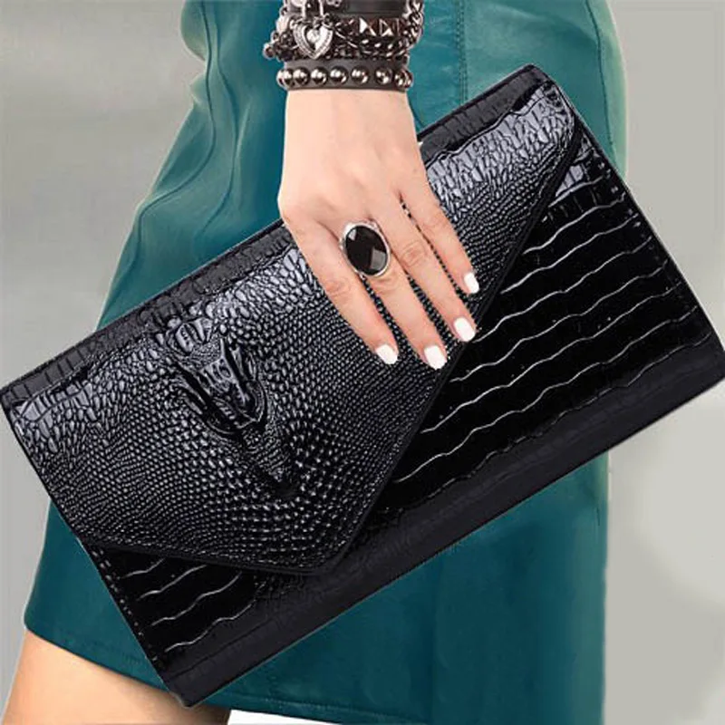Luxury fashion designers alligator pattern leather women clutch bags purses