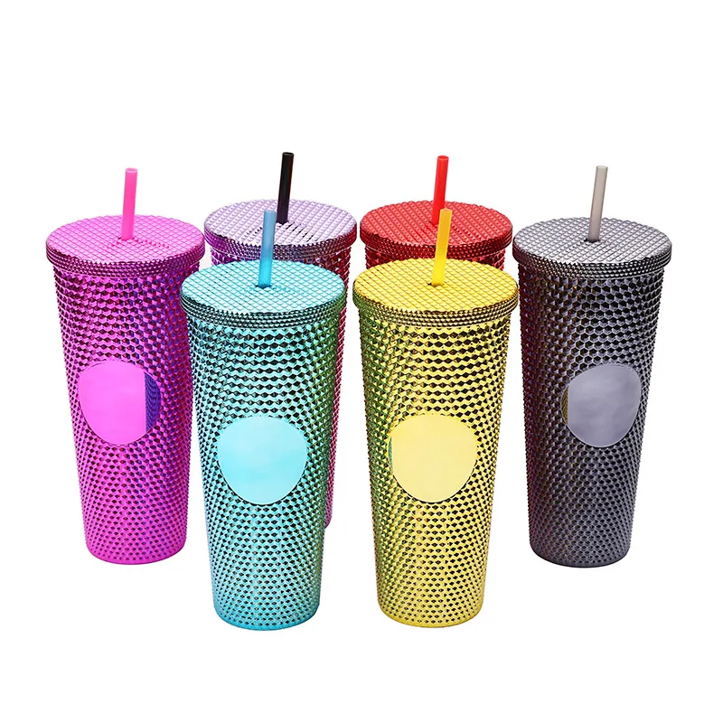 Fashion Shinning Pink Color Diamond Glitter Durian Coffee Cups 24oz Plastic Tumbler with Logo
