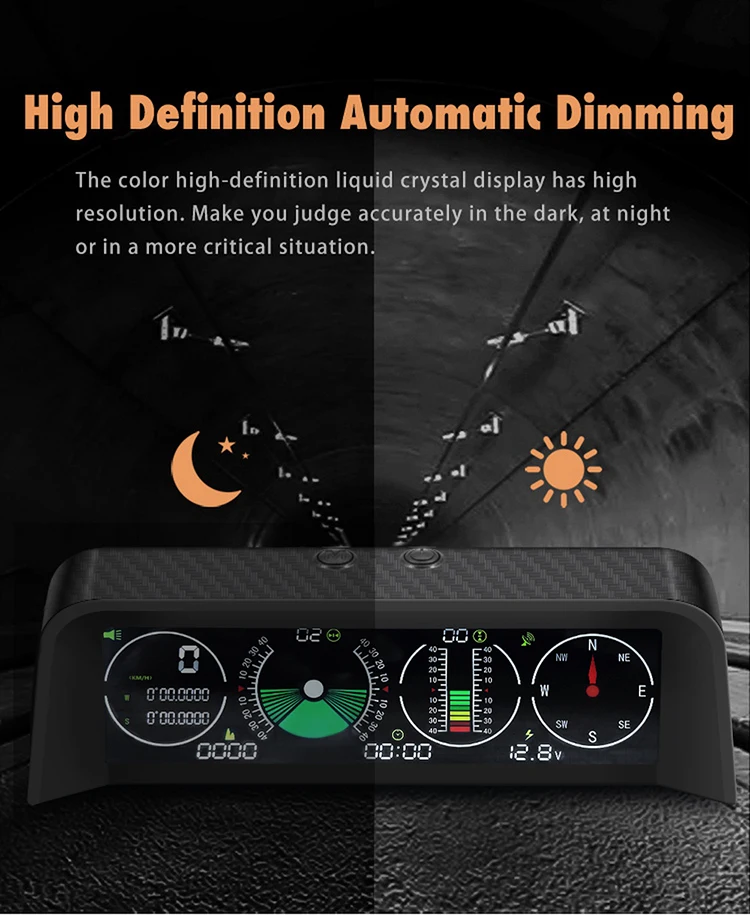 Vjoycar Auto Inclinometer Pitch Angle Alarm Off-road Latitude Longitude Display S90 Gps Slope Meter HUD