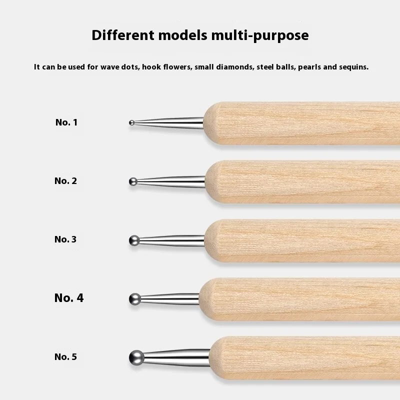 5pcs Double-Ended Nail Art Brush Set Stainless Steel Head & Wooden Handle Dotting Tools for Nail Art