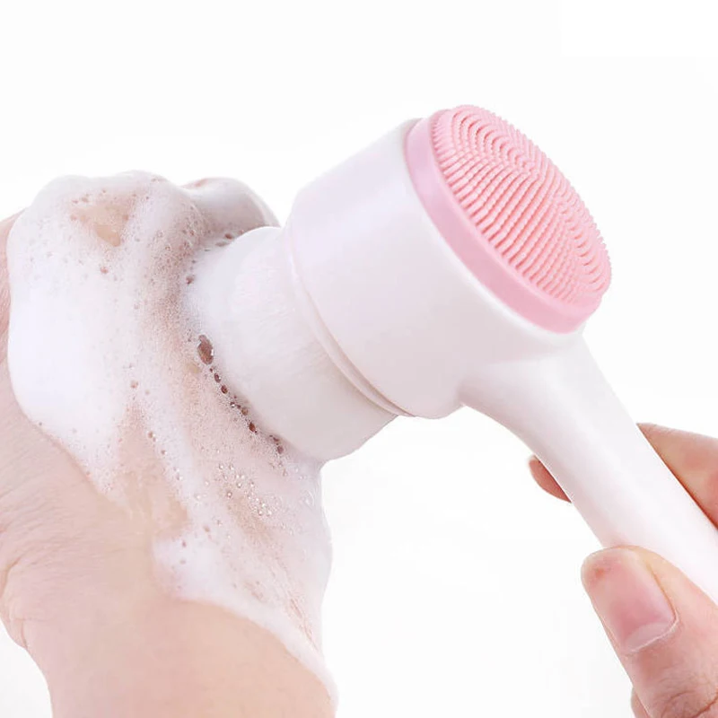 
2 In 1 Manual Double Side Soft Fiber Bristle Silicone Cleaner Makeup 3D Wash Deep Pore Face Facial Cleansing Cleaning Brush 