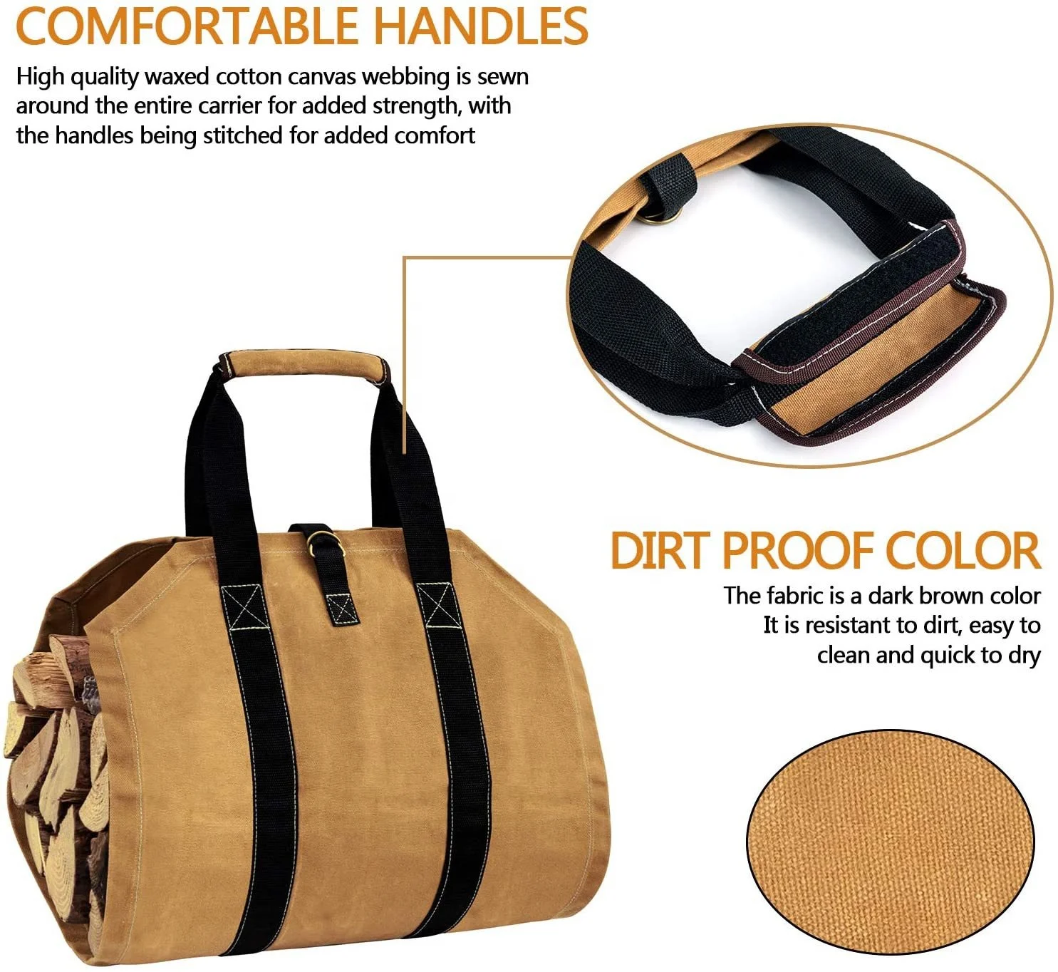 ODM OEM Factory Large Capacity Fireplace Accessories Oxford 900D/600D Waterproof Log Tote Bag Firewood Bag