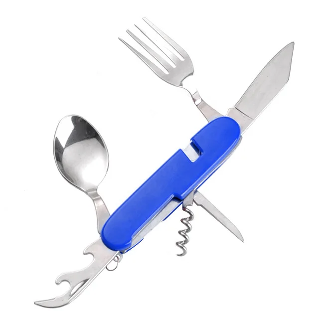 6-in-1 Outdoor Portable Cutlery Set Stainless Steel Foldable Knife Fork Spoon for Camping Picnic Fixed Flatware Sets