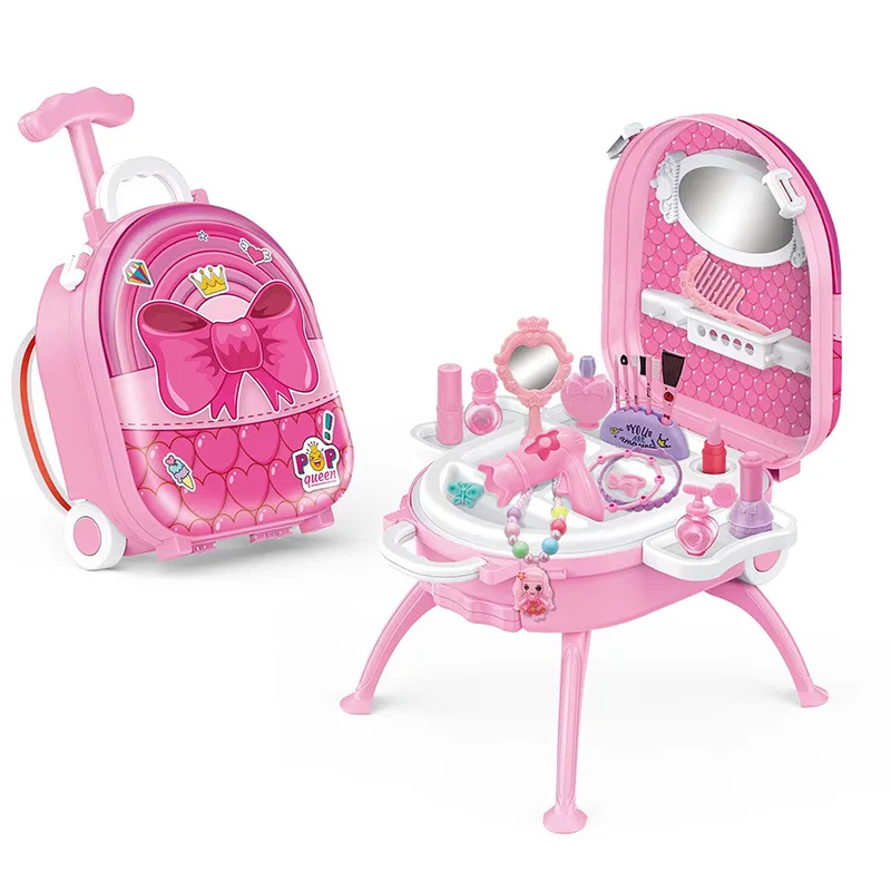 Hot selling pretend play suitcase 4 in 1 portable pull rod girl medical equipment alloy backpack set pretend play house toys